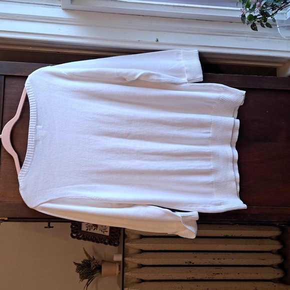 Studio Works size XL white cable knit 3/4 sleeves w button up cuffs sweater - Picture 6 of 6